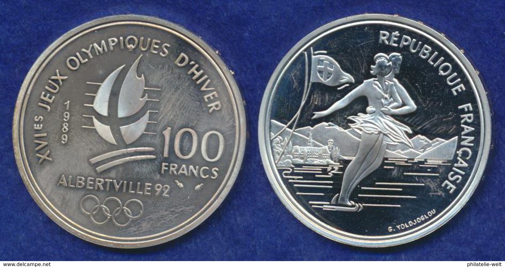 Frankreich 100 Francs 1989 Albertville 1992 Ag900 22,2g - Sonstige & Ohne Zuordnung