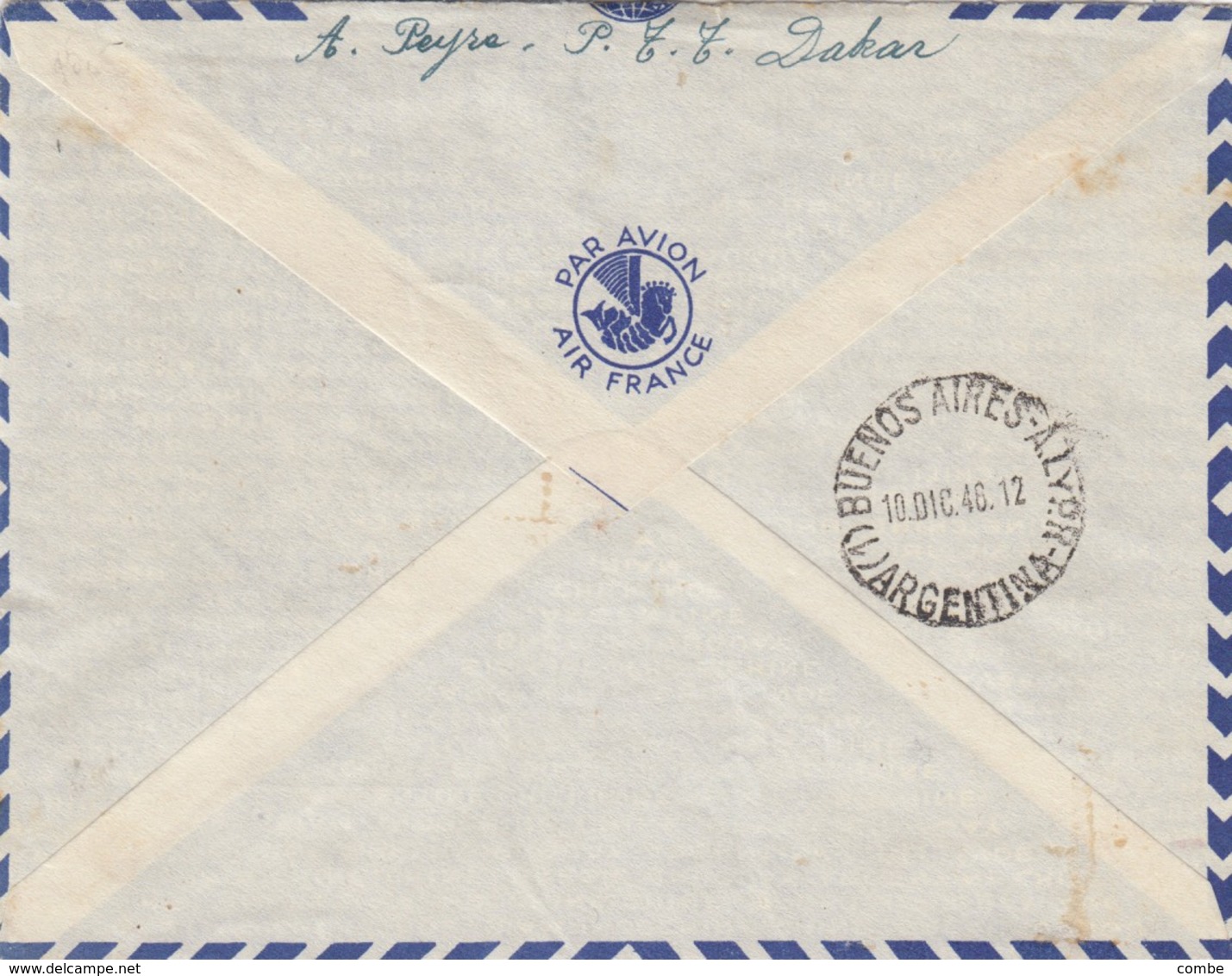 LETTRE COVER. SENEGAL. 1946. 10° ANNIVERSAIRE JEAN MERMOZ. RECOMMANDE DAKAR AVION POUR BUENOS-AYRES AIR-FRANCE - Luftpost
