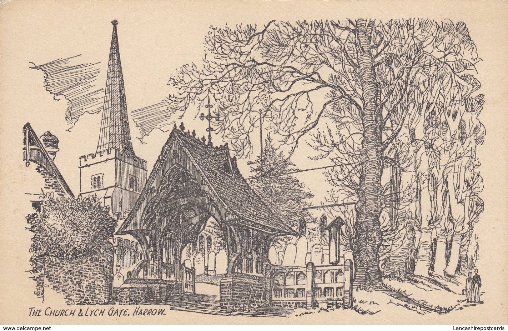 Postcard Harrow The Church & Lych Gate  My Ref  B12879 - London Suburbs