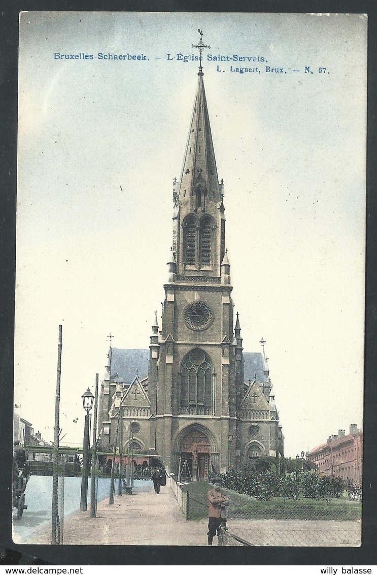+++ CPA - BRUSSEL - BRUXELLES - SCHAARBEEK - SCHAERBEEK - Eglise St Servais - Tram - Couleur 1908   // - Schaerbeek - Schaarbeek