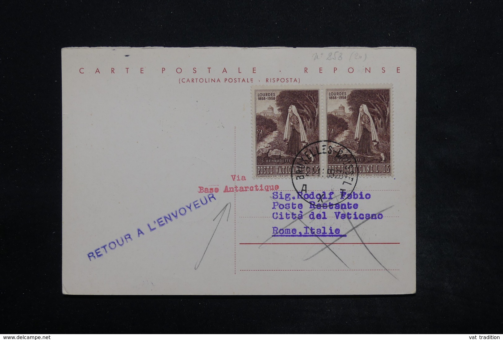 VATICAN - Carte Réponse De La Base Antarctique Belge Pour L 'Italie En 1960, Affranchissement Plaisant - L 25048 - Storia Postale