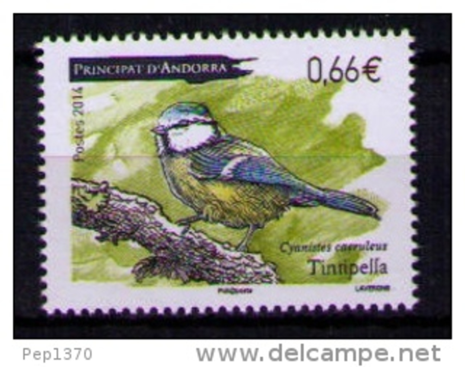 ANDORRA FRANCESA 2014 - FAUNA PAJARO - TINTIPELLA - CYANISTES CAERULEUS  - 1 SELLO - Nuevos