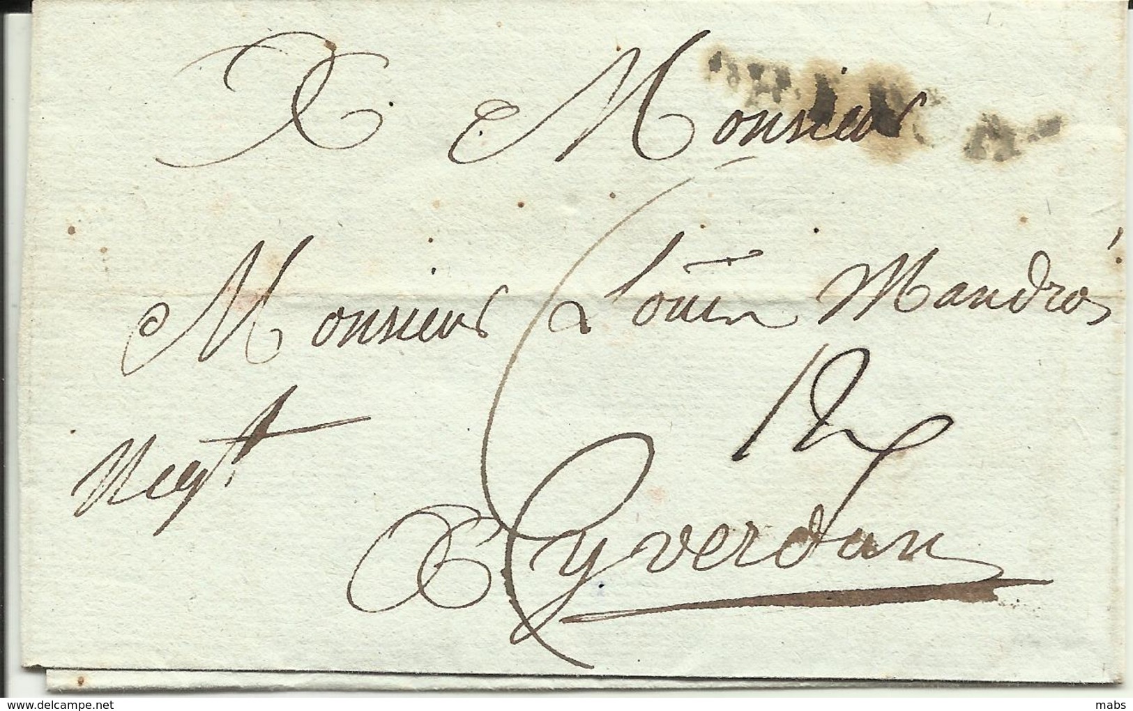 1790 Lyon To Yverdon Switzerland. - 1701-1800: Précurseurs XVIII