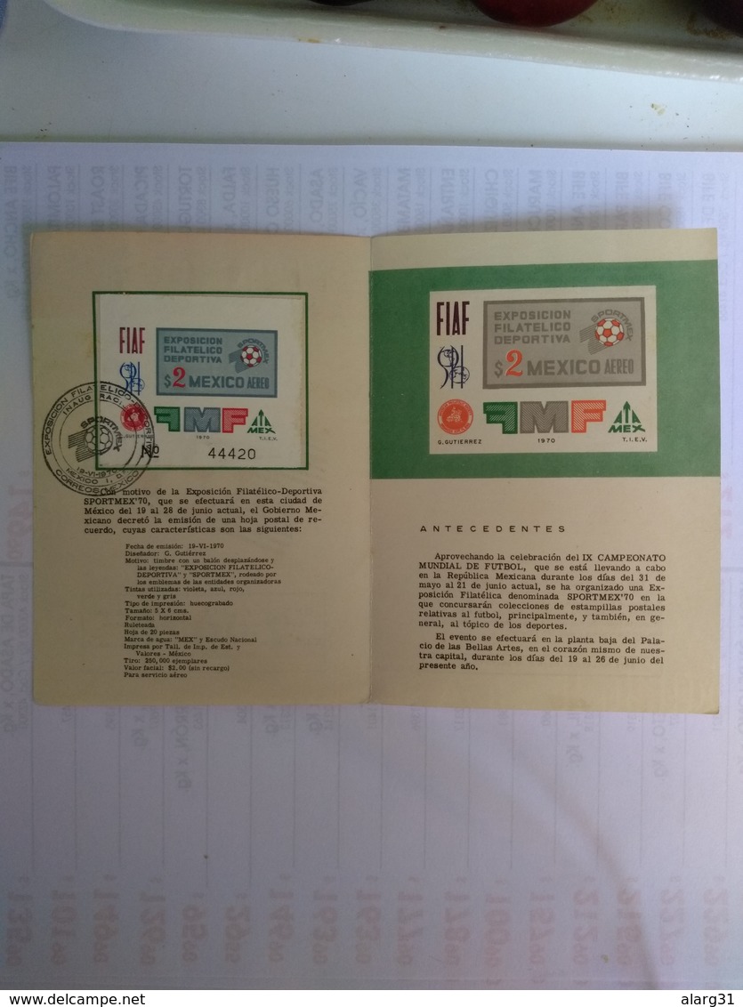 Mexico The Ss Sportmex For World Cup Información Po Folder With Day Of Issue Pictorial Pmk - 1970 – Mexique