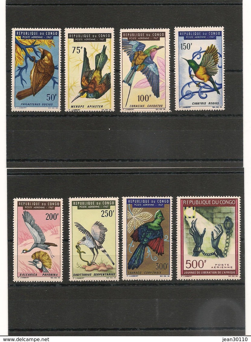 CONGO Oiseaux  Année 1967 P.A. N° Y/T:  47/62** Côte : 61,00 € - Mint/hinged