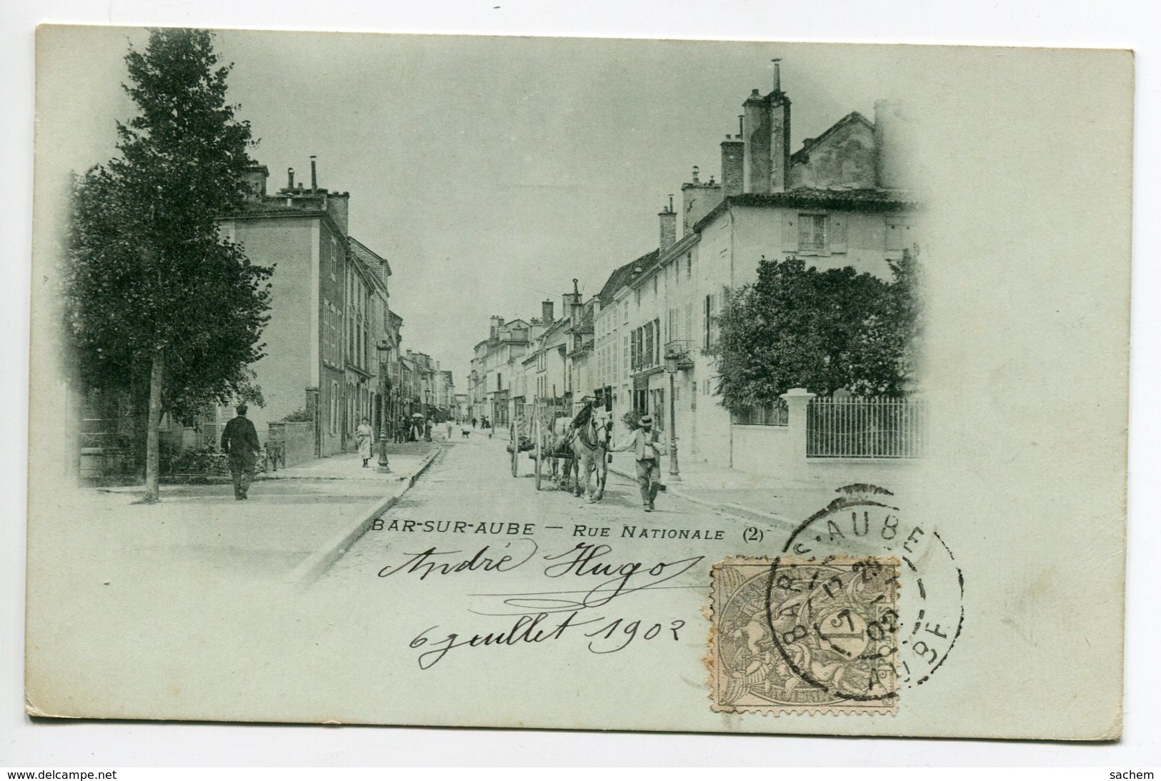 10 BAR Sur AUBE Paysan Et Sa Cariolle Cheval Rue Nationale 1902 écrite Timb  Dos Non Divisé   D04 2019 - Bar-sur-Aube