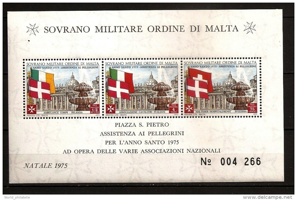 Ordre De Malte 1975 N° Feuille F 116 ** Année Sainte, Drapeau, Saint-Pierre De Rome, Fontaine, Noël, Irlande, Suisse - Malte (Ordre De)