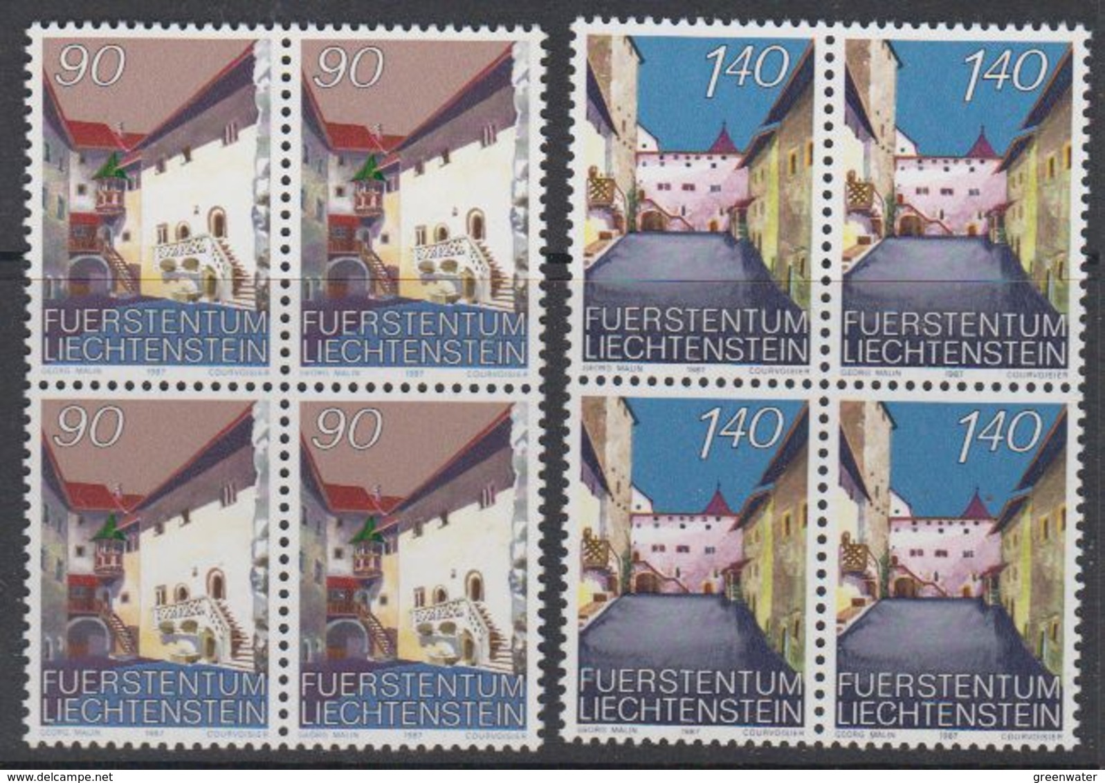 Liechtenstein 1987 Schloss Vaduz II 2v Bl Of 4 ** Mnh (42150F) - Neufs