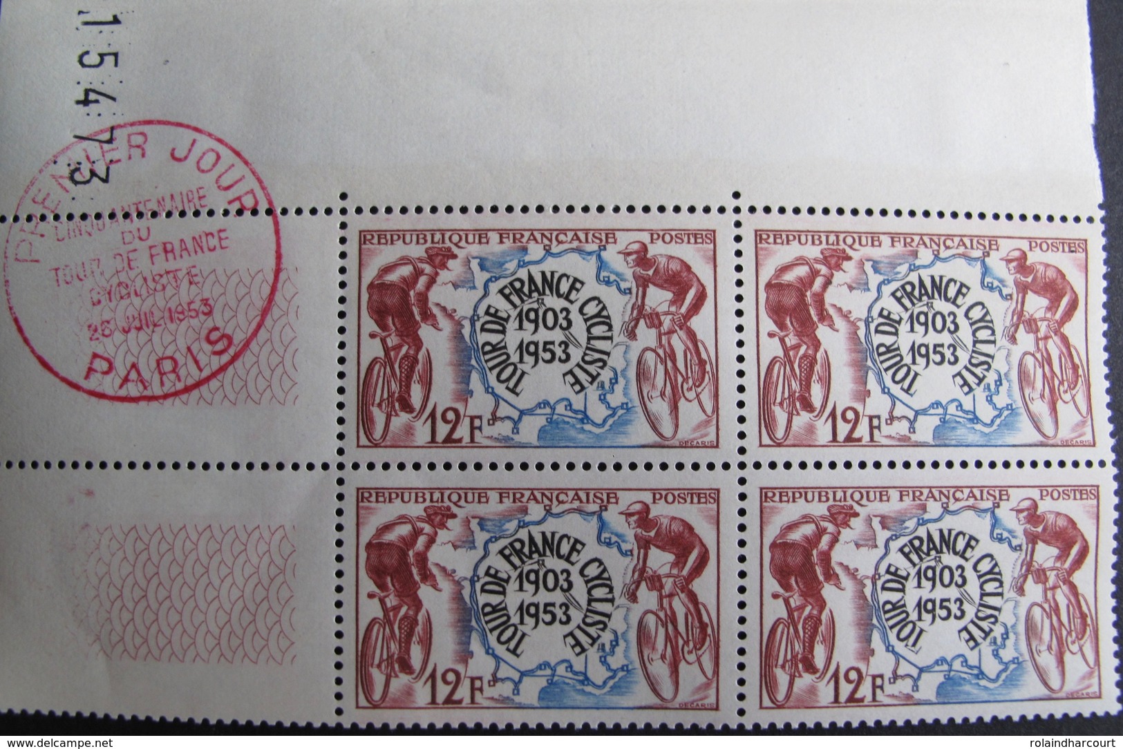 R1949/240 - 1953 - TOUR DE FRANCE CYCLISTE - BLOC - N°955 TIMBRES NEUFS** CdF - Cachet ROUGE 1er JOUR Du 26/07/1953 - Unused Stamps