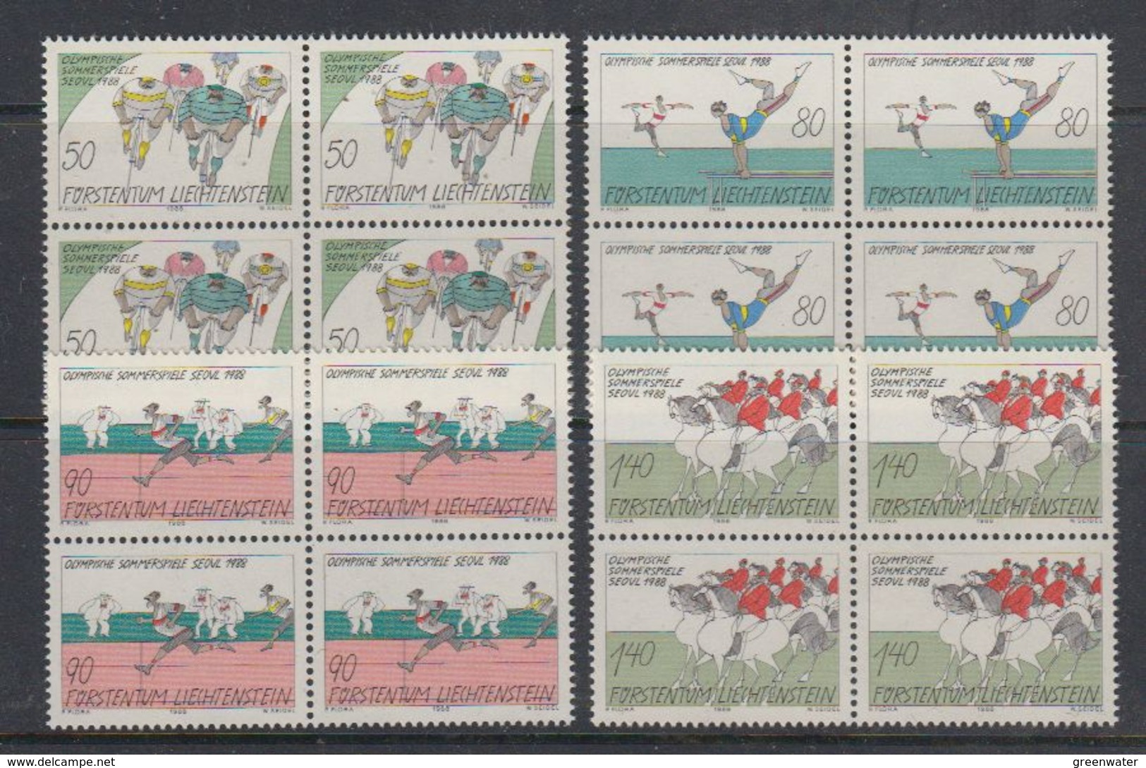 Liechtenstein 1988 Olympische Sommerspiele Seoul 4v Bl Of 4 ** Mnh (42151) - Ongebruikt