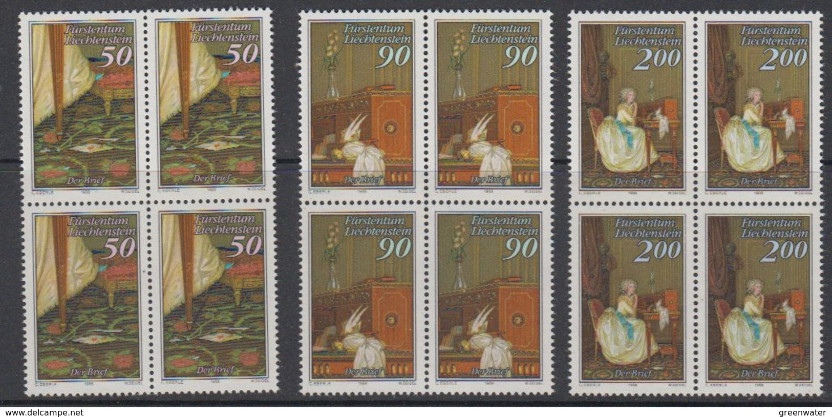 Liechtenstein 1988 Paintings / Der Brief 3v Bl Of 4 ** Mnh (42151A) - Ungebraucht