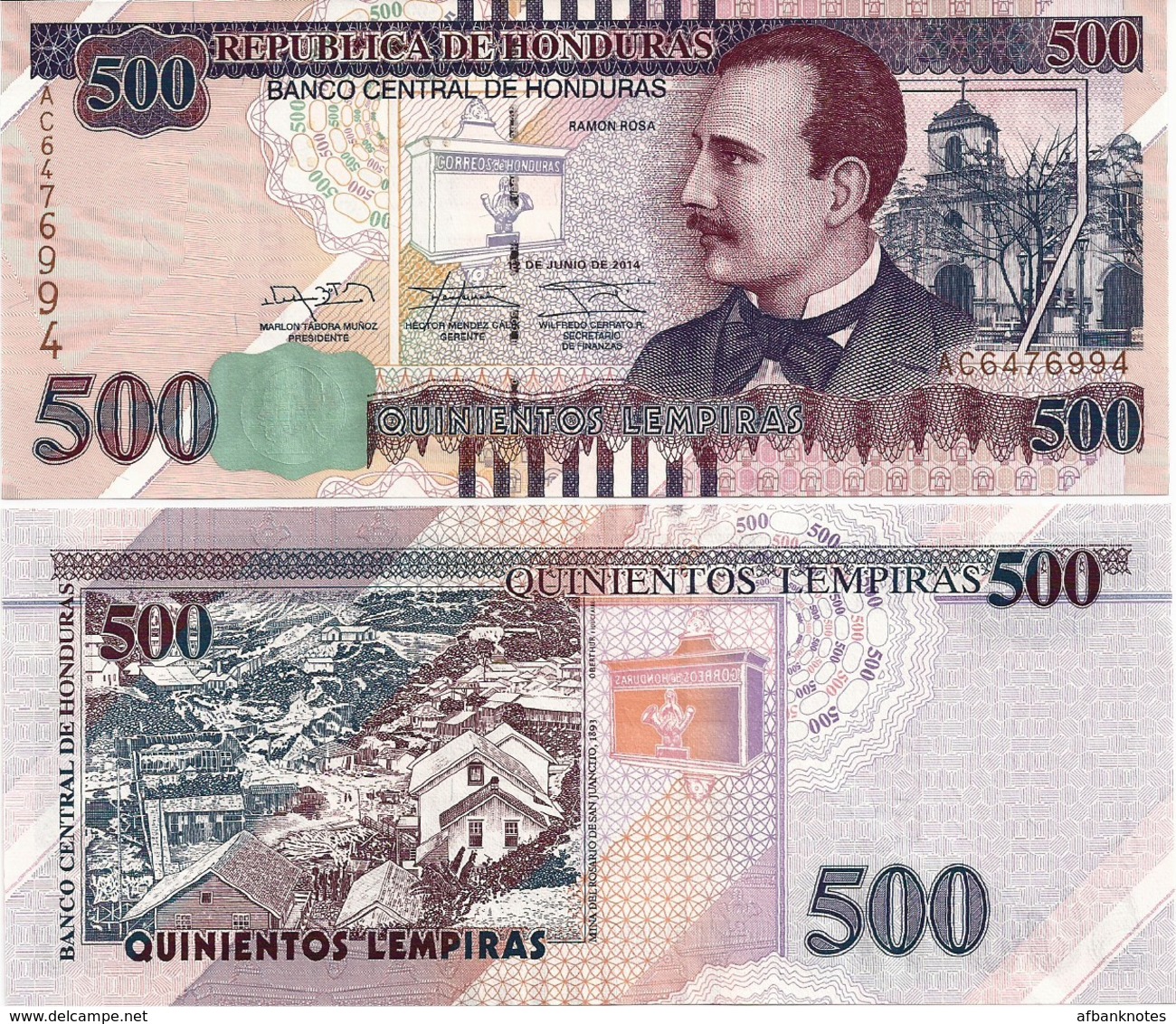 HONDURAS       500 Lempiras       P-New       12.6.2014       UNC - Honduras