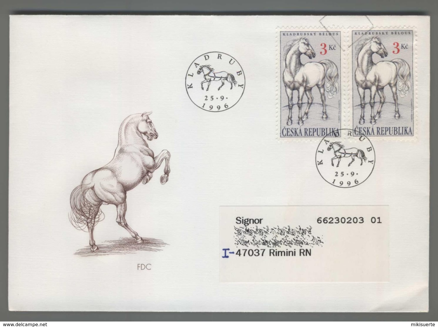 C4145 Ceska Republika FDC 1996 ANIMAL HORSE KLADRUBSKY BELOUS KLADRUBY 3 KC VG Cavallo - FDC