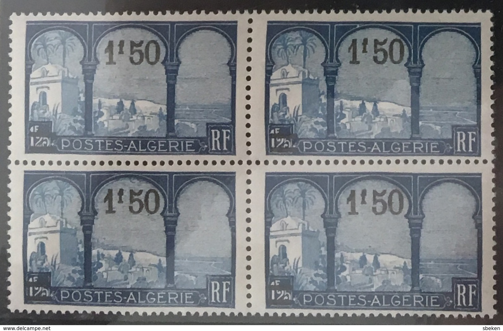 ALGÉRIE / ALGERIA 1927 - YT77+77a** - BLOC DE 4 - VUE PRISE DE MUSTAPHA SUPERIEUR - VARIETE CINQUIEME ARBRE - Unused Stamps