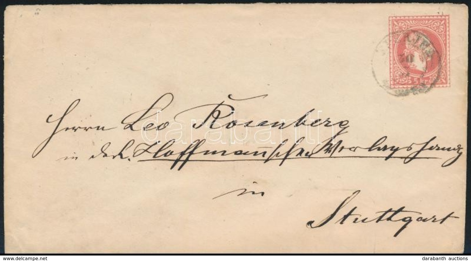 1867 5kr Díjjegyes Boríték, Túlfestékezett Nyomat Németországba Küldve ,,EPERJES' - Autres & Non Classés