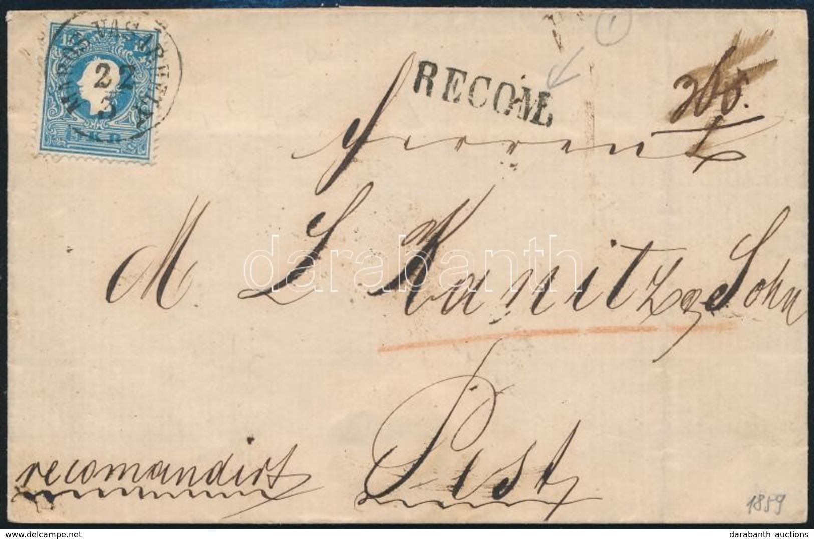 1859 15kr II Ajánlott Levélen ,,MAROS-VÁSÁRHELY' + ,,RECOM' (a Hátoldali Bélyeg Hiányzik) - Autres & Non Classés