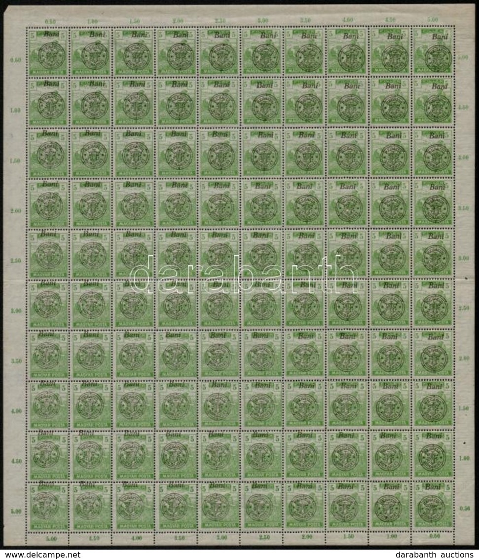 ** Nagyvárad 1919 Magyar Posta 5f Hajtott 100-as ív Lemezhibákkal, Bodor Vizsgálójellel - Otros & Sin Clasificación