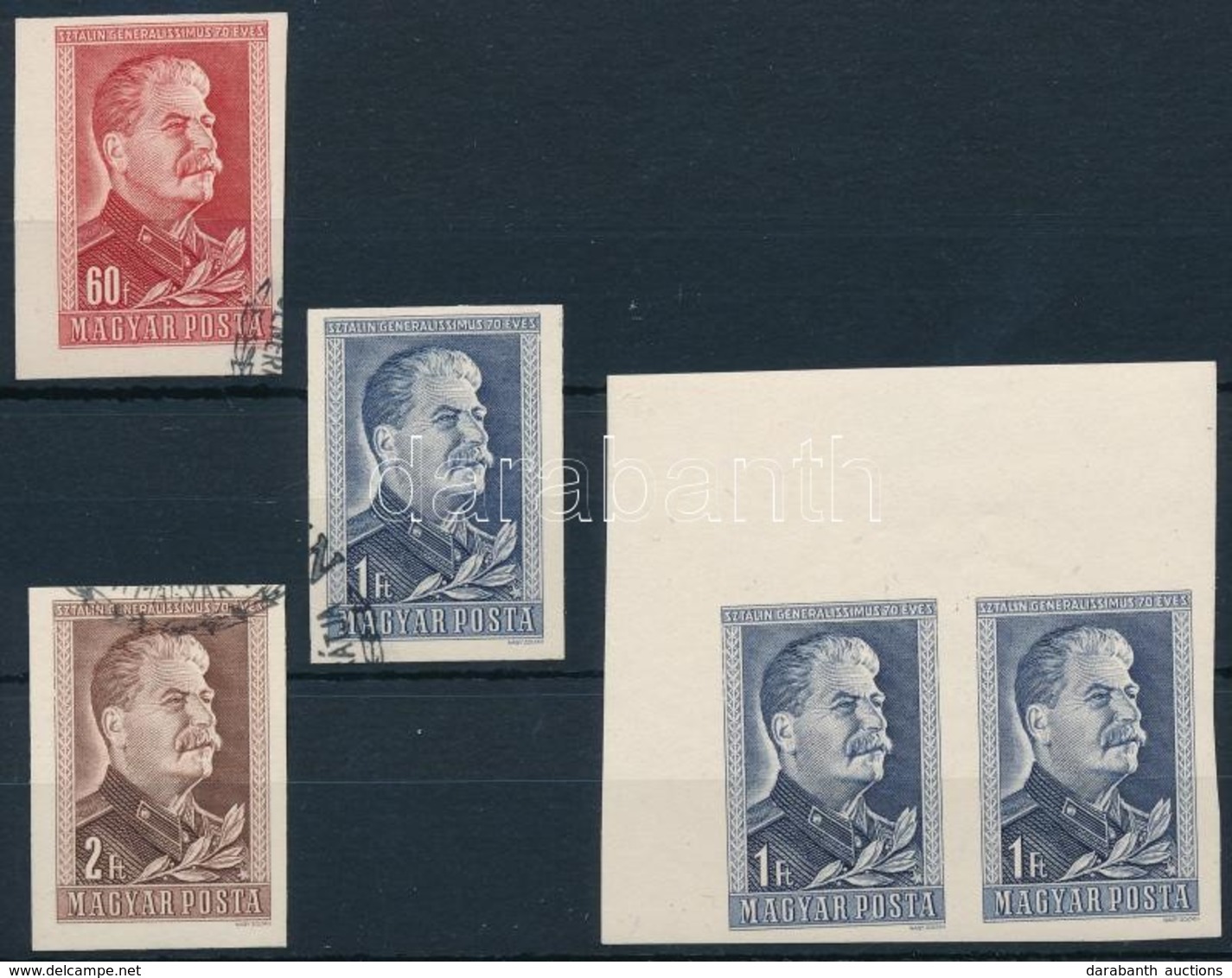 ** O 1949/50 Sztálin (I.) Vágott Pecsételt Sor + 1Ft ívszéli Vágott Pár Postatisztán (5.000) - Autres & Non Classés