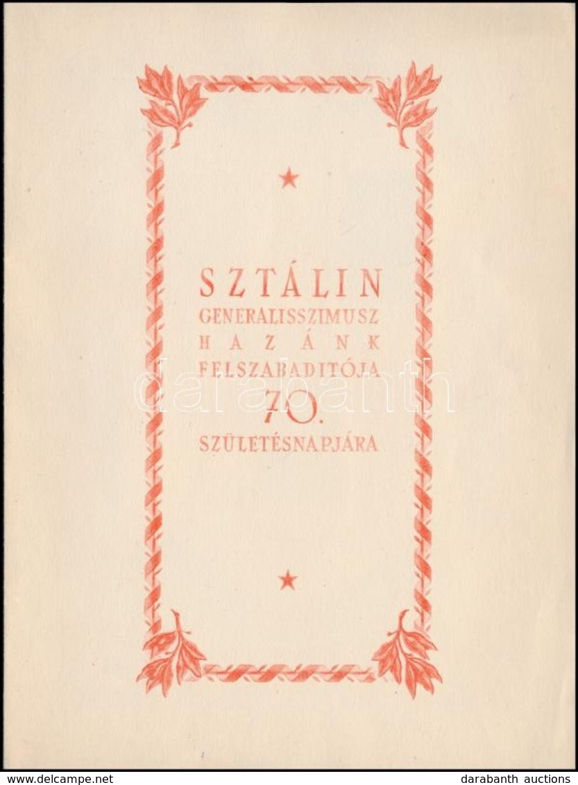 1949/50 Sztálin Vágott Sor Emléklapon (3.000) - Sonstige & Ohne Zuordnung