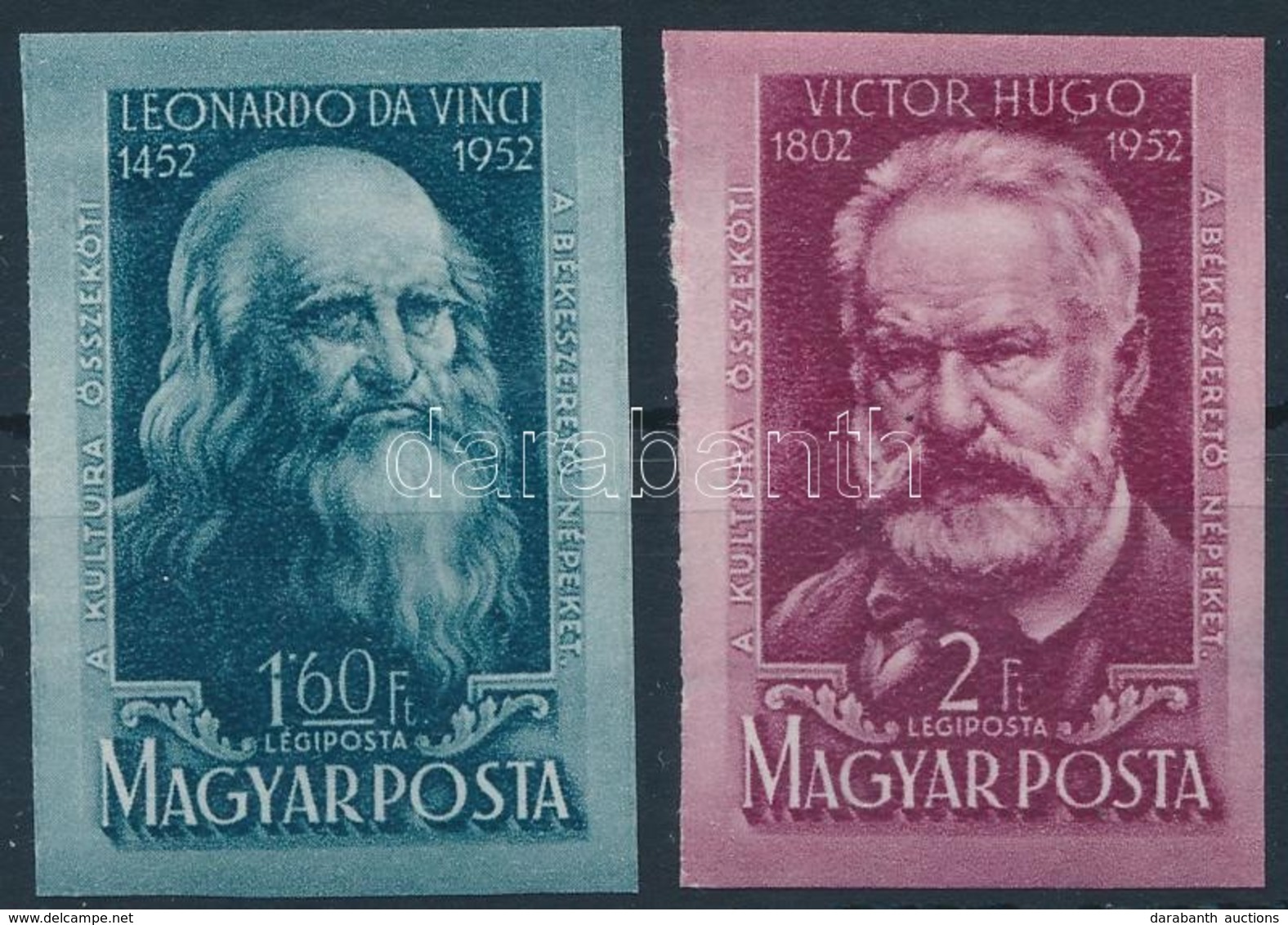 * 1952 Leonardo Da Vinci és Victor Hugo Vágott Sor (9.000) - Autres & Non Classés