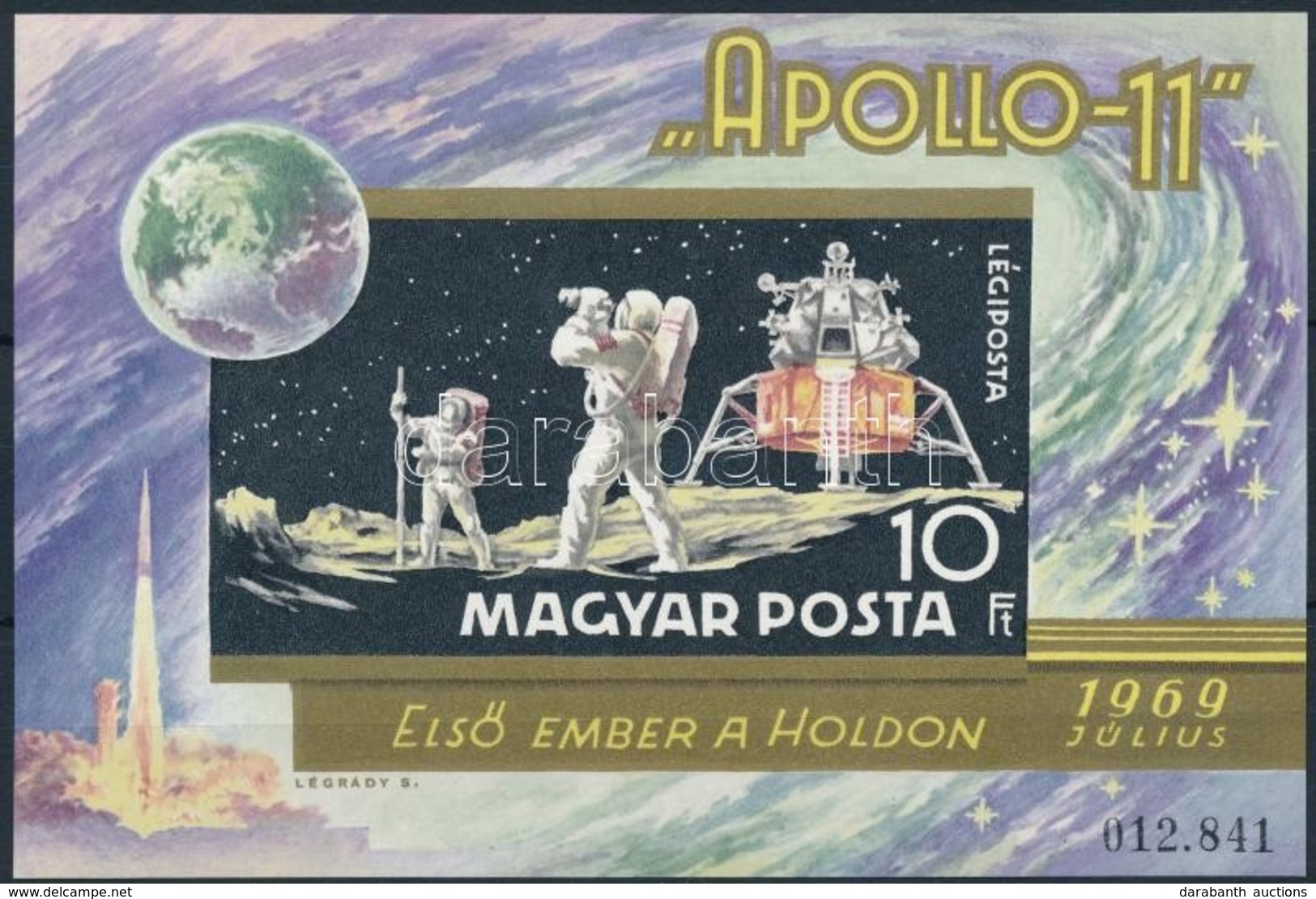 ** 1969 Apollo 11 - Az Első Ember A Holdon (I.) Vágott Blokk (6.000) - Otros & Sin Clasificación