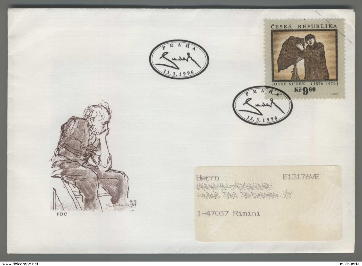 C4163 Ceska Republika FDC 1996 JOSEF SUDEK 9.60 KC VG - FDC