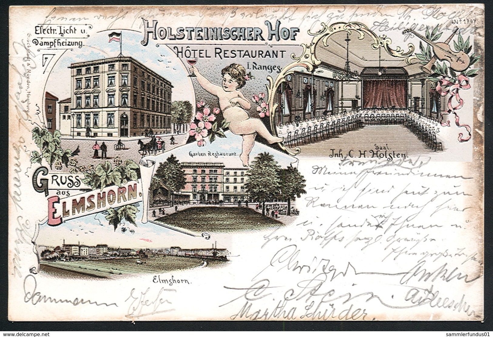 AK/CP Litho Elmshorn  Hotel  Holsteiner Hof    Gel./circ. 1901  Erhaltung/Cond.  2/2-   Nr. 00643 - Elmshorn