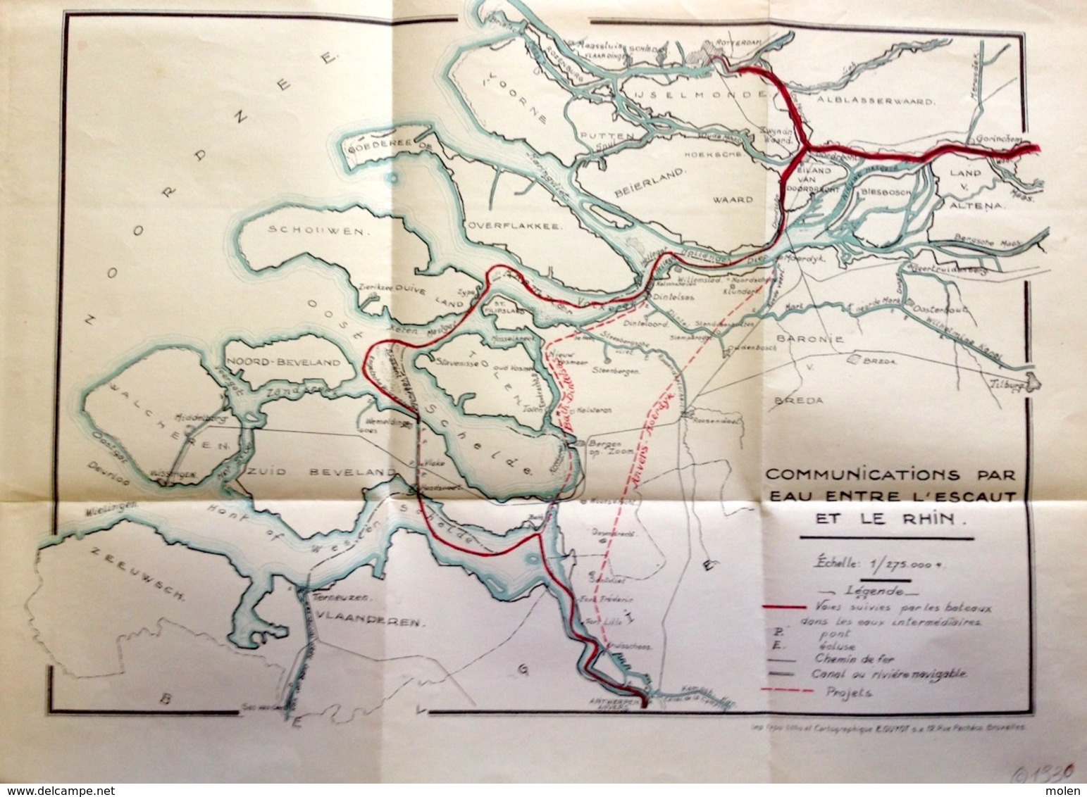 2 KAARTEN SCHEEPVAART TUSSEN SCHELDE EN RIJN VAN VOOR 1600 TOT 1930 Ca©1930 Boot ZEELAND ROTTERDAM ANTWERPEN R425 - Cartes Topographiques