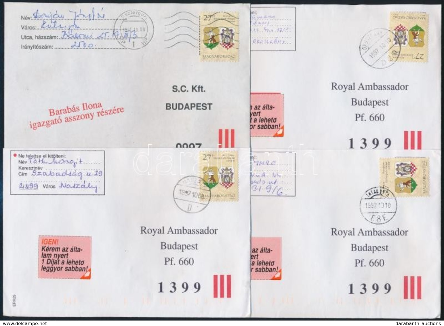 1995-1997 150 Db Komárom-Esztergom Megyei Címeres Levél, Saját Megyei Településekről - Autres & Non Classés