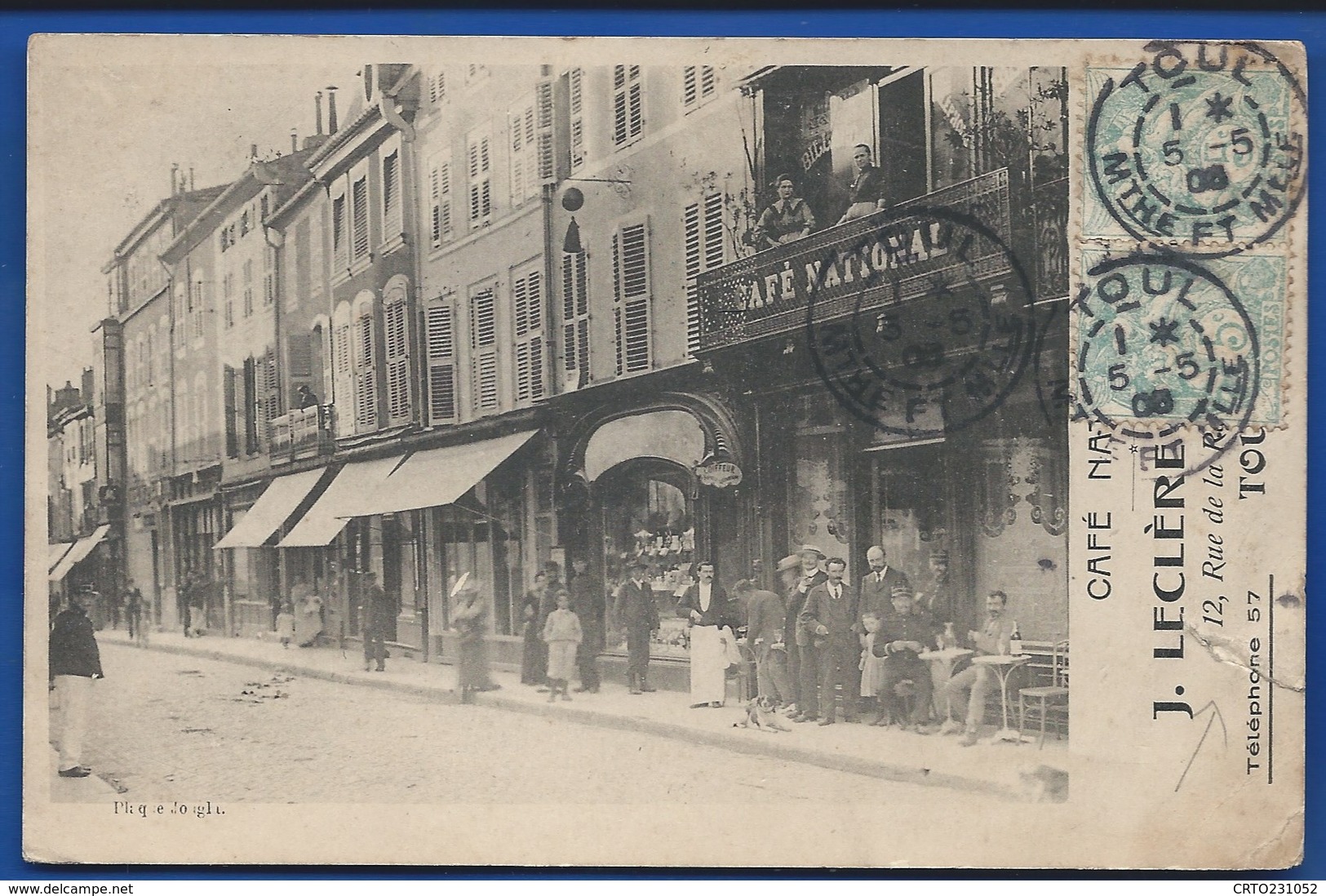 TOUL    Devanture Du Café National   J.Leclère  Animées    écrite En 1905   Petite Déchirure A Droite - Toul