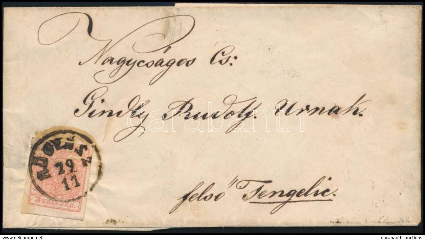 1850 3kr III. Típus Levélen 'HŐGYÉSZ' - Felső-Tengelic - Autres & Non Classés