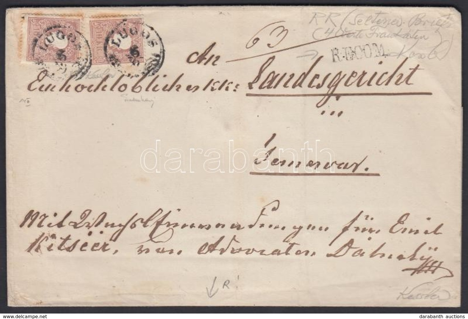 1858 2x5kr II. + 2x10kr II. Ajánlott Levélen / On Registered Cover 'LUGOS' - 'TEMESVAR'. Signed: Ferchenbauer, Kessler - Otros & Sin Clasificación