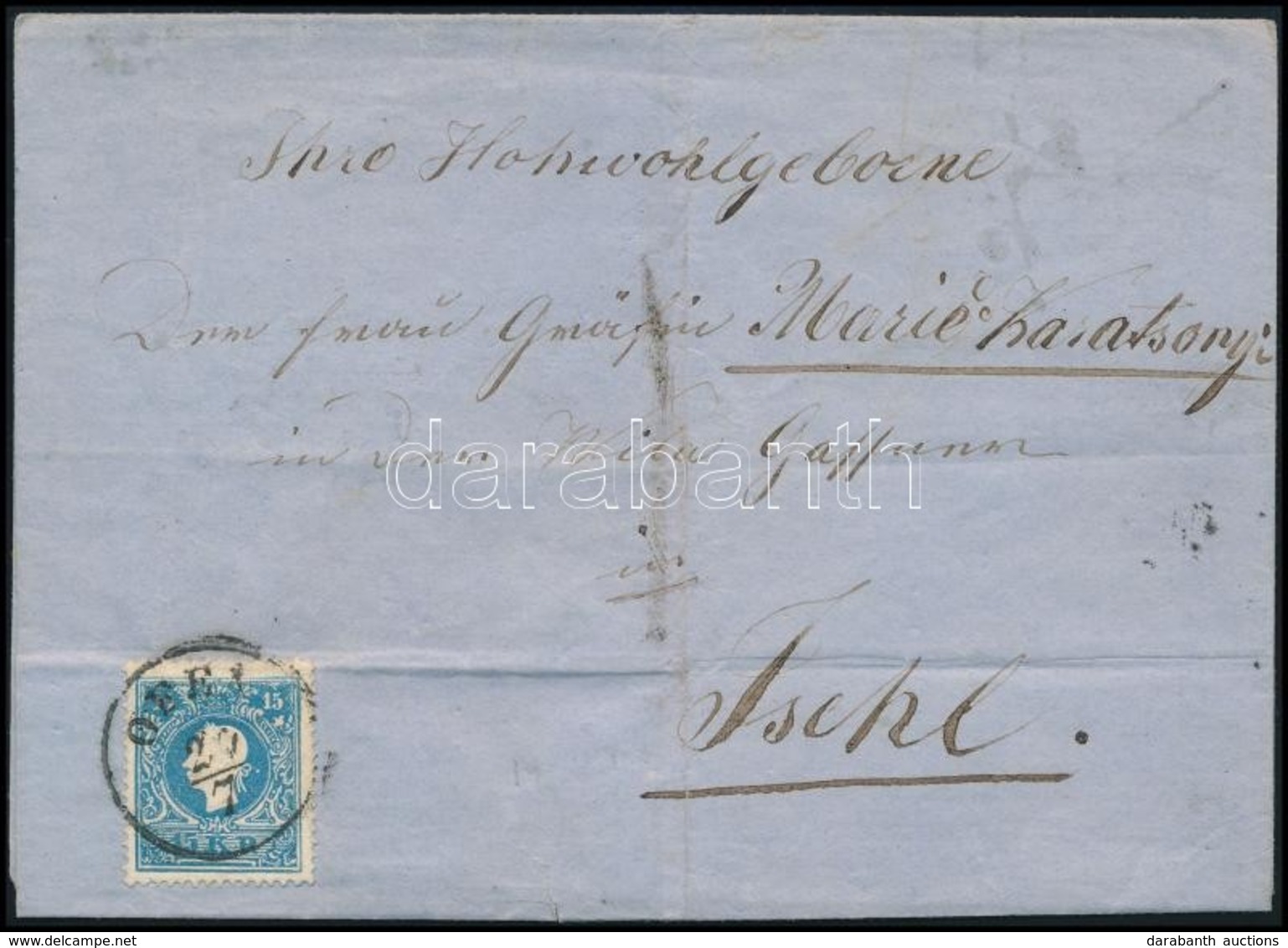 1859 15kr II Levélen 'OFEN' - Ischl - Autres & Non Classés