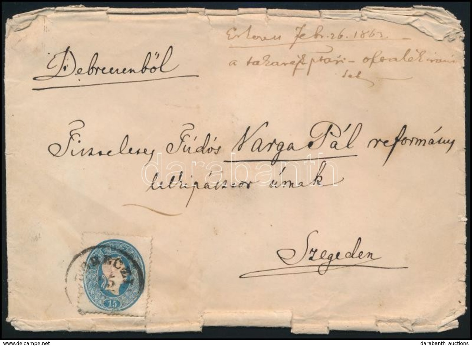 1862 15kr Levélen 'DEBRECZI(N)' - Szeged - Autres & Non Classés