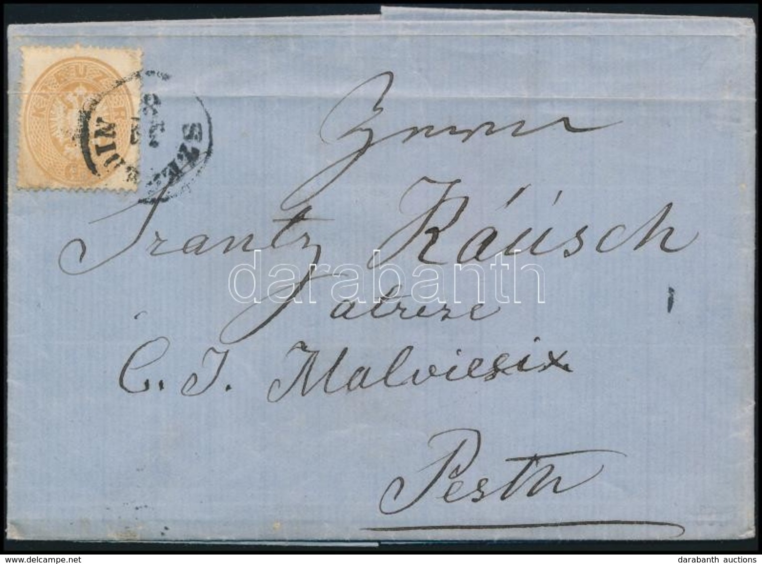1863 15kr (regiszterhajtás) Levélen 'SZEGEDIN' - Pesth - Autres & Non Classés