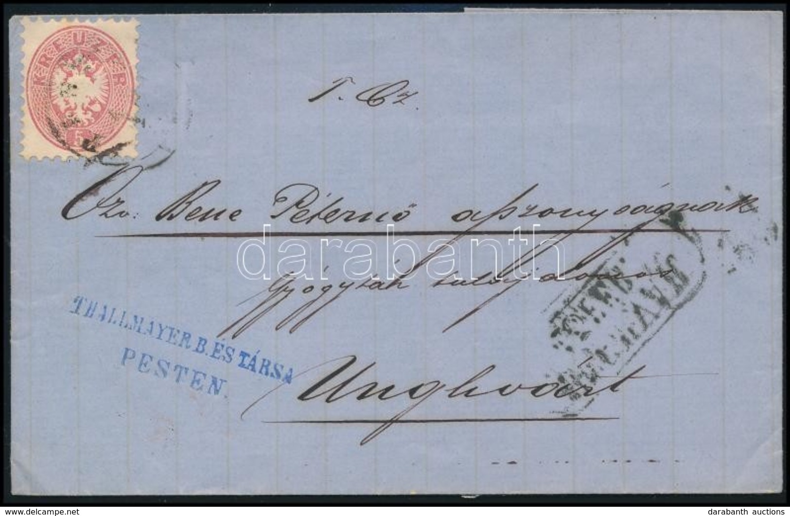 ~1865 5kr Levélen 'PESTH' - 'UNGHVÁR' - Otros & Sin Clasificación