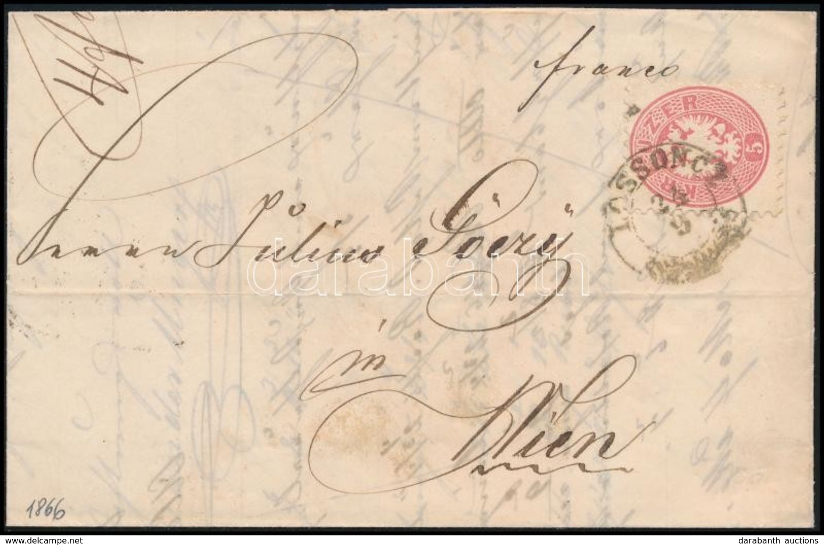 1866 5kr Levélen ,,LOSSONCZ' - ,,WIEN' - Autres & Non Classés