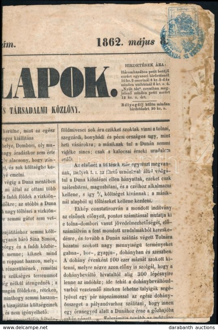 1862 Pécsi Lapok Májusi Száma Hírlapilleték Bélyeggel - Autres & Non Classés