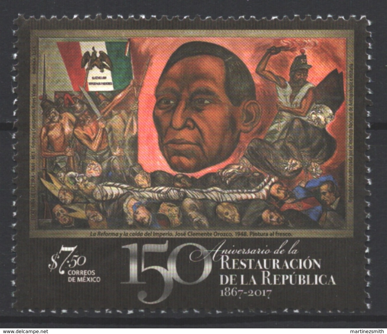 Mexico - Mexique 2017 Yvert 3051, 150th Anniversary Of The Restoration Of The Republic -J. Clemente Orozco Painting- MNH - México