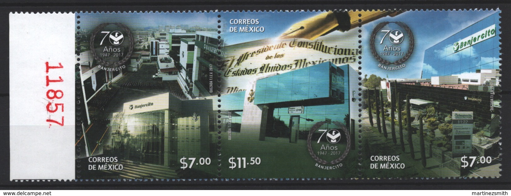 Mexico - Mexique 2017 Yvert 3048-50, 70th Anniversary Of Banjercito Bank - Strip / Bande - MNH - México