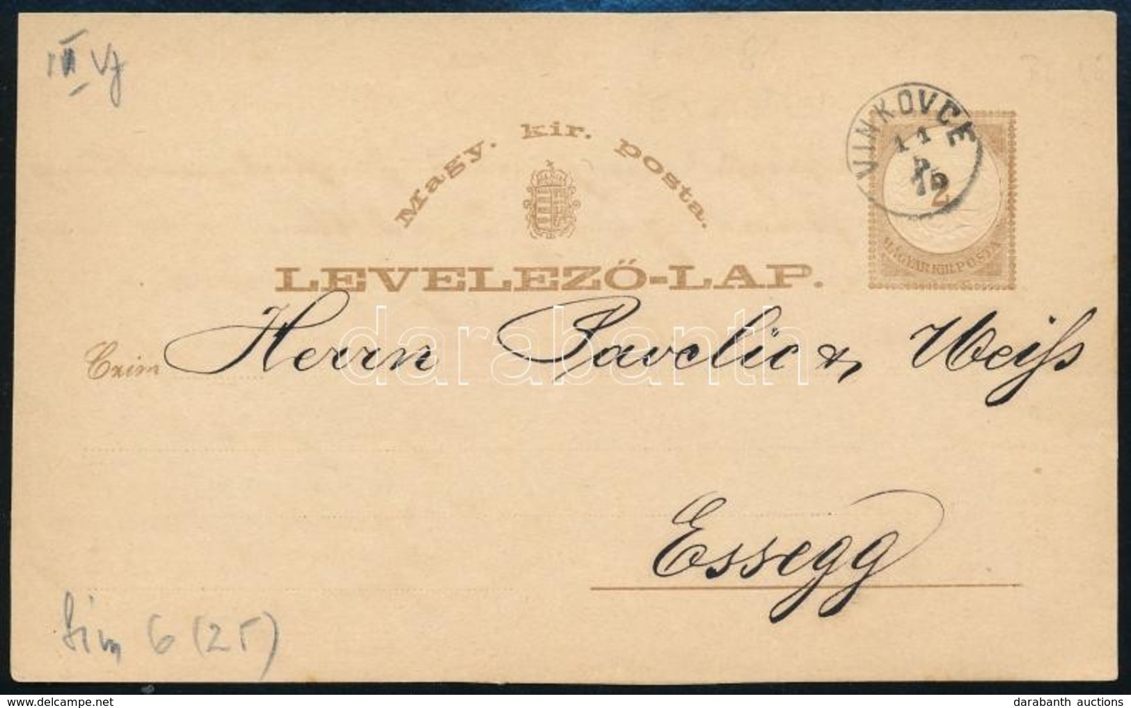 1875 Díjjegyes Levelezőlap ,,VINKOVCE' - Autres & Non Classés