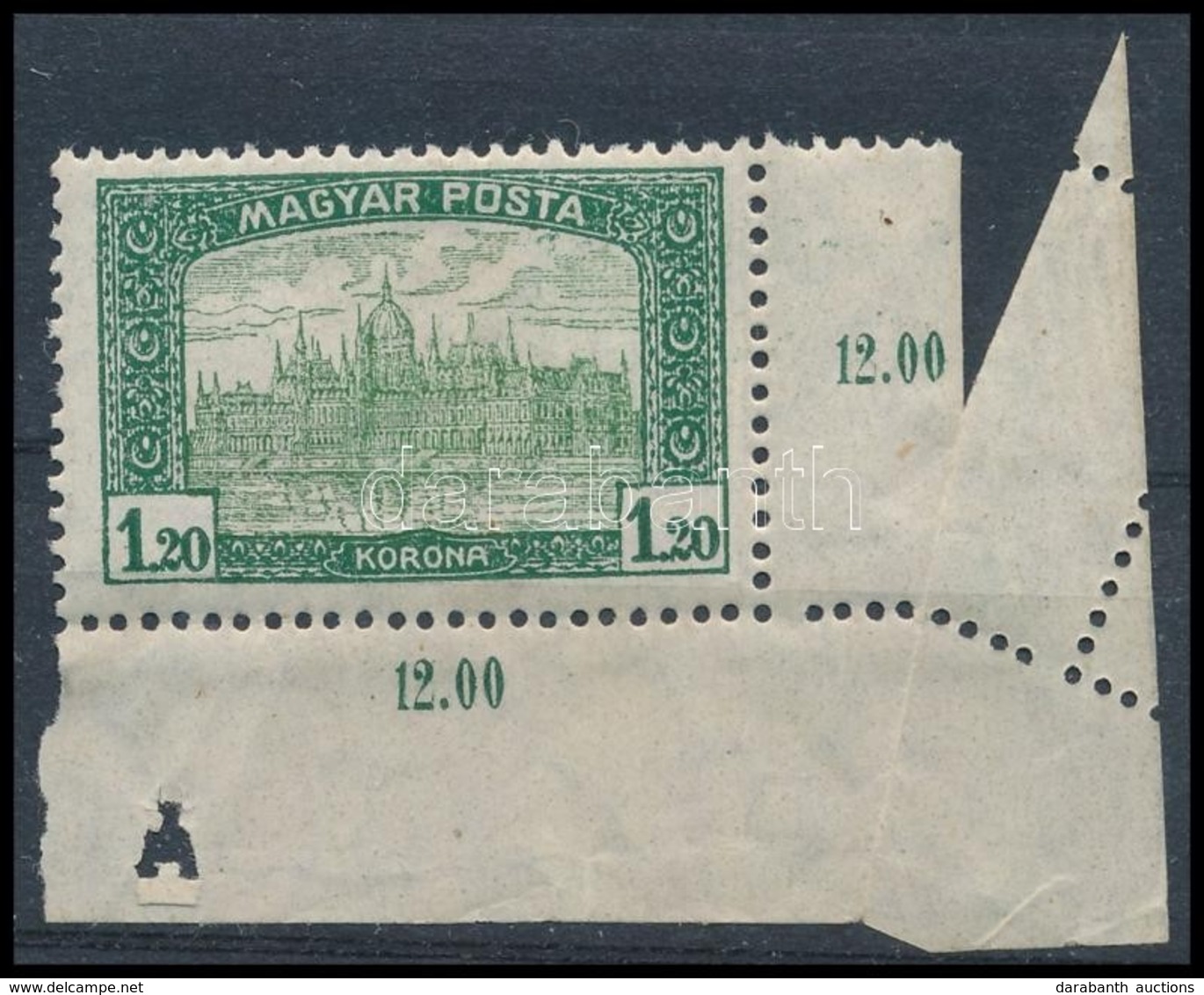 * 1919 Magyar Posta 1,20K érdekes ívsarki Elfogazással - Otros & Sin Clasificación