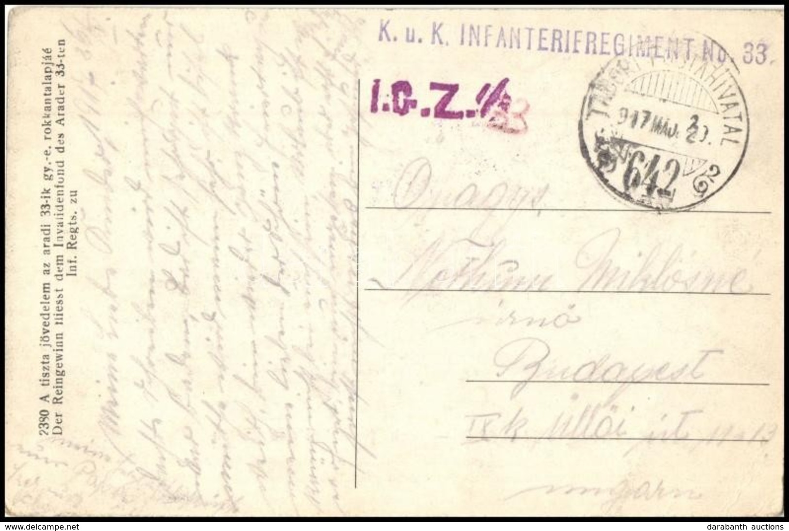 1917 Tábori Posta Képeslap 'K.u.k. INFANTERIEREGIMENT No.33.' +'TP 642' - Sonstige & Ohne Zuordnung