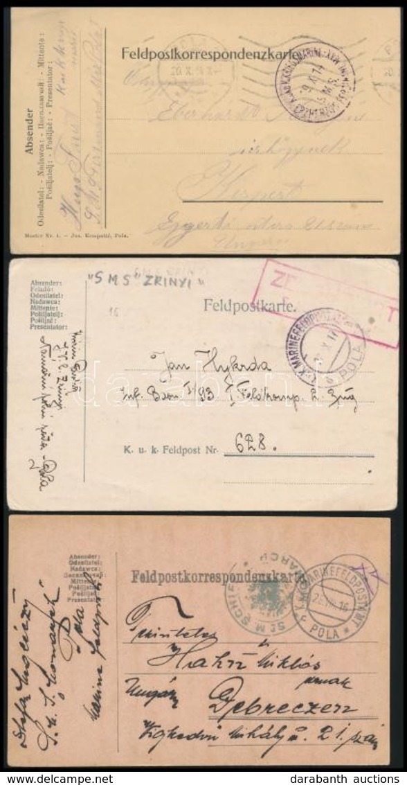 1914-1917 3 Db I. Világháborús Tábori Levelezőlap Haditengerészeti Postával - Autres & Non Classés