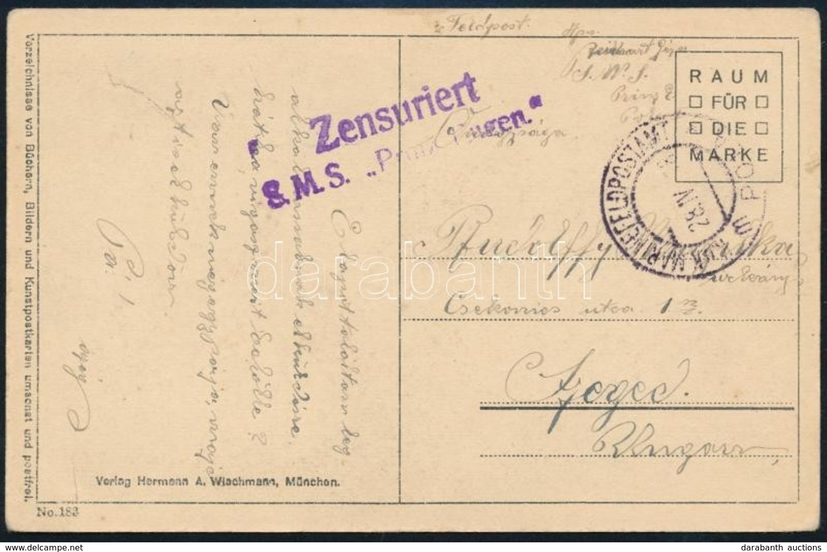 1918 Képeslap Hajópostával 'S.M.S. Prinz Eugen' - Otros & Sin Clasificación