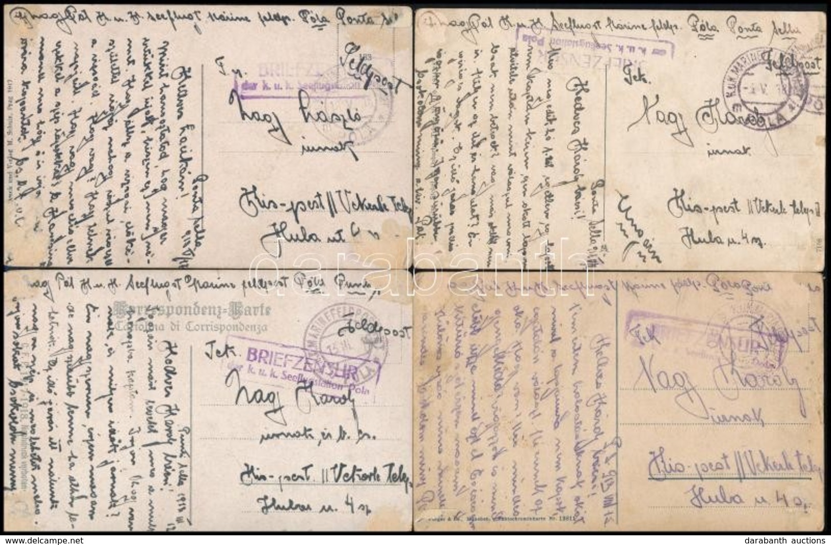 1918 4 Db Képeslap / 4 Postcards 'BRIEFZENSUR Der  K.u.k. Seeflugstation Pola' + 'MFP POLA' - Otros & Sin Clasificación