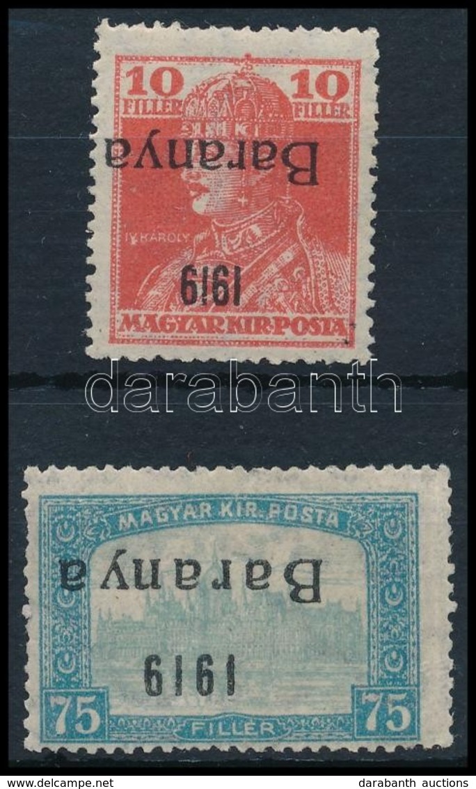 ** Baranya I. 1919 Károly 10f, Parlament 75f Fordított Felülnyomással, Bodor Vizsgálójellel - Otros & Sin Clasificación