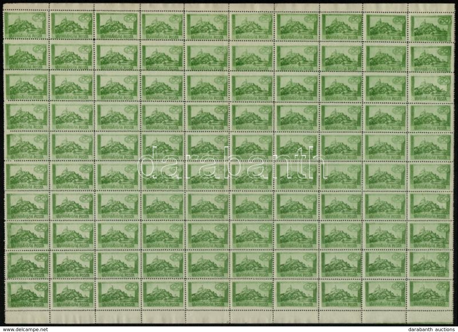 ** Lajtabánság VII. 1921 50f Hajtott 100-as ív Alsó-felső ívszéllel Elcsúszott, Ferde Bélyegképpel, Fogazási Rendellenes - Otros & Sin Clasificación