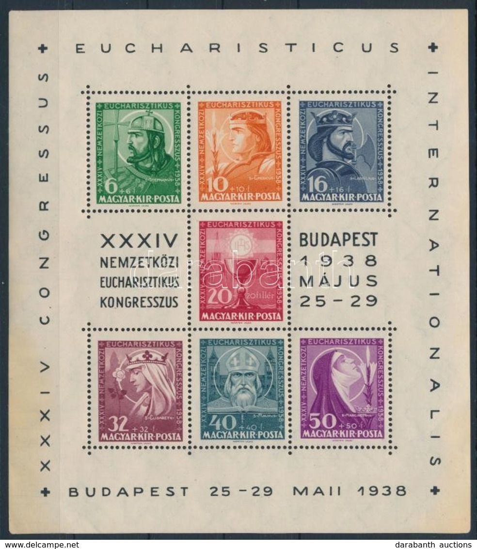 ** 1938 Eucharisztikus Blokk (gumihiba / Gum Disturbance) - Autres & Non Classés