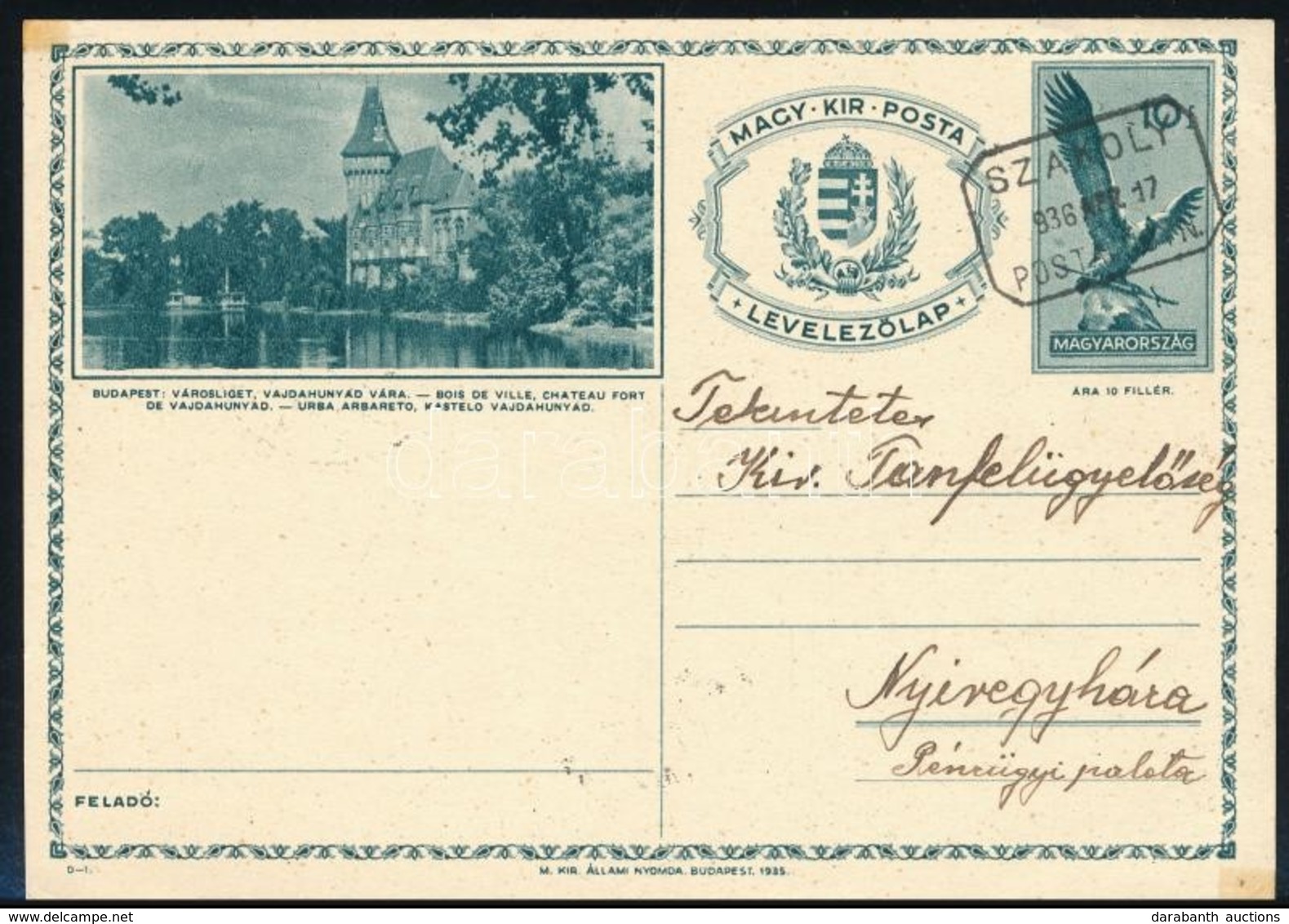1936 Képes Díjjegyes Levelezőlap SZAKOLY Postaügynökségi Bélyegzéssel / Postcard With Postal Agency Postmark - Autres & Non Classés